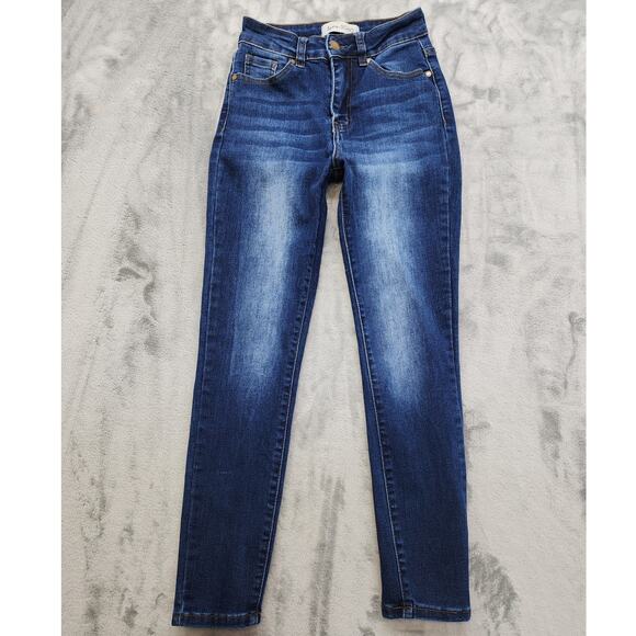 Love Soho Jeans Womens 3 Juniors Blue Mid Rise Skinny Dark Wash Stretch Denim - Picture 1 of 11